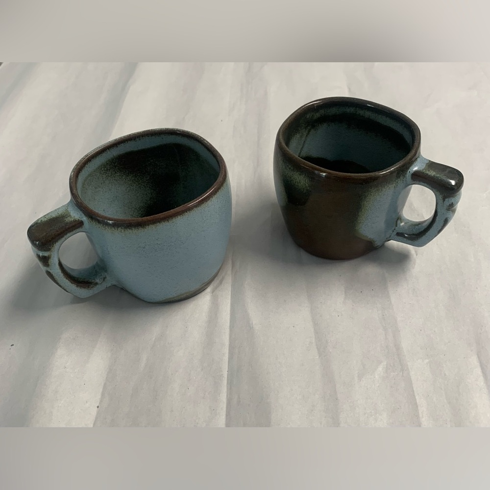 VTG Frankoma PLAINSMAN WOODLAND MOSS 5C (Blue) Flat Cups. EUC.